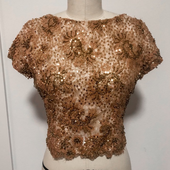 Pat Sandler Luxury Vintage Beaded Silk Chiffon Top - Picture 1 of 6